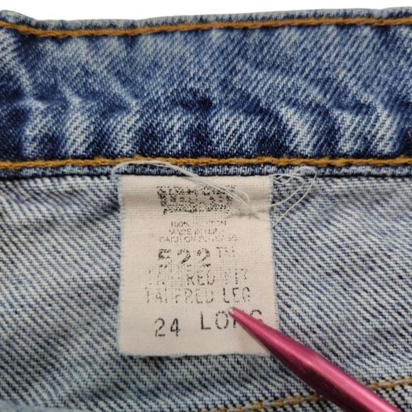 1996 Vintage Levi's Jeans Size 24 W42" x L26" Levi's 522 Tapered Fit Tapered Leg - Picture 10 of 13